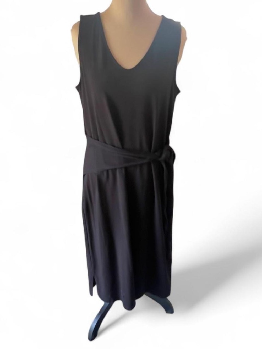 Belle Kim Gravel Black Sleeveless Maxi Dress with Tie Waist - Small